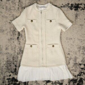 Sandro Cream Mini Dress with Gold Buttons